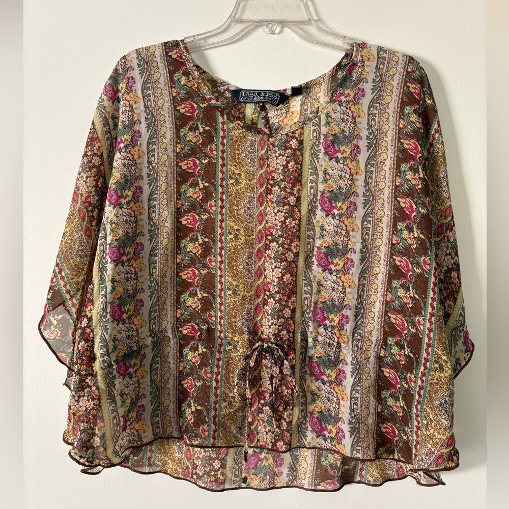 Paisley Chiffon Sheer Flutter Blouse M Ditsy Floral Y2K Boho Festival Cottage - Picture 2 of 12